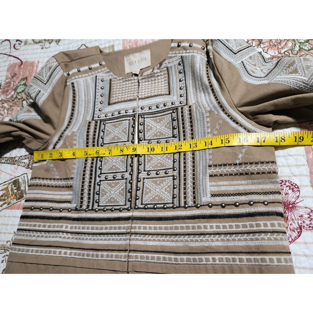 Anthropologie Moon River  Women's Beige Tan Embroidered Short Jacket Coat Size S - Picture 8 of 12